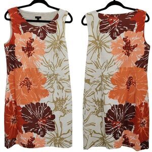 Talbots Sheath Dress 12 Cotton Sleeveless Scoop Midi Coral Floral Wedding Guest